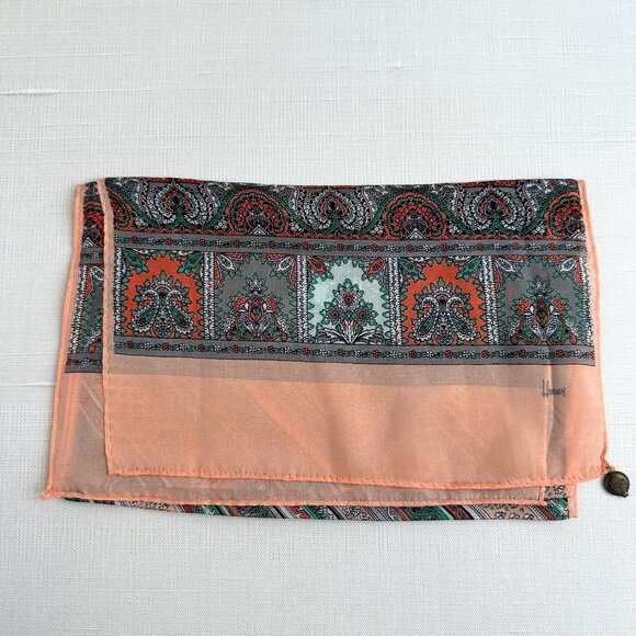 Honey Vintage Peach Silk Paisley Scarf 10 x 50 NWOT - Picture 1 of 10